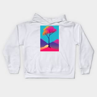 Lonely Tree Under A Blue Night Sky Vibrant Colored Whimsical Minimalist - Abstract Bright Colorful Nature Poster Art of a Leafless Tree Kids Hoodie